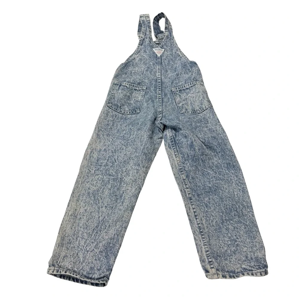 Vintage OshKosh Bgosh‎ Kids Size 5 Acid Wash Denim Overalls Hand Painted Floral